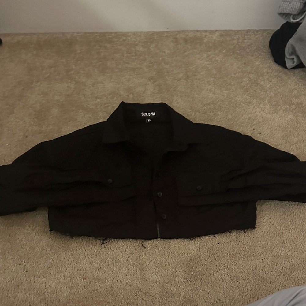 SHEIN Black Button-Up Cropped Jacket